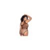 Body noir grande taille en résille motif serpent, orné de strass, ouvert à l’entrejambe - Mapalé